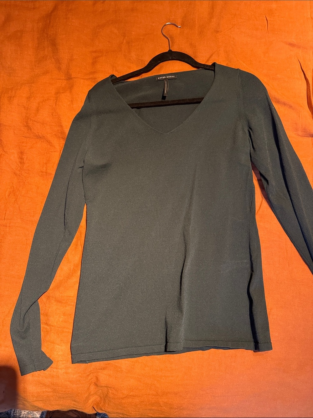 Sarah Pacini Dark Green V-Neck Long Sleeve Small Knit Top
